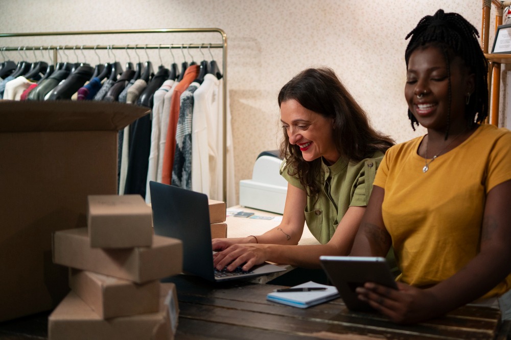 vendeurs de commerce électronique sur ordinateur portable